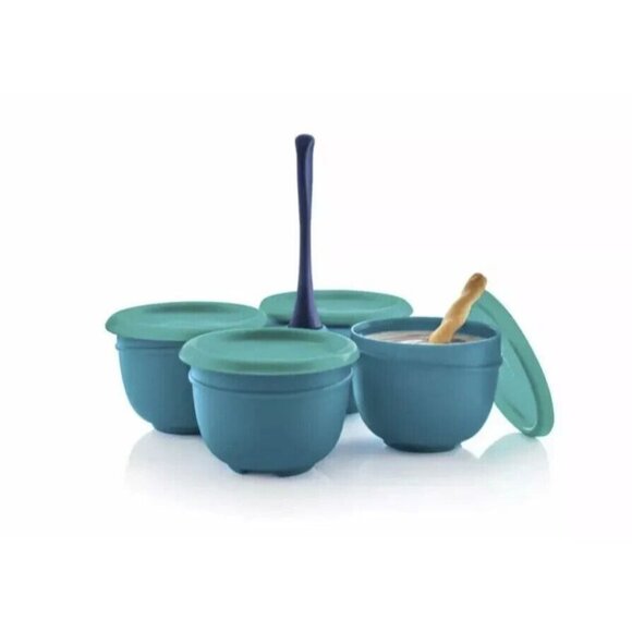 Tupperware Essentials Condiment Server 4 piece Set Shades Of Teal and Blue NEW - Picture 2 of 6